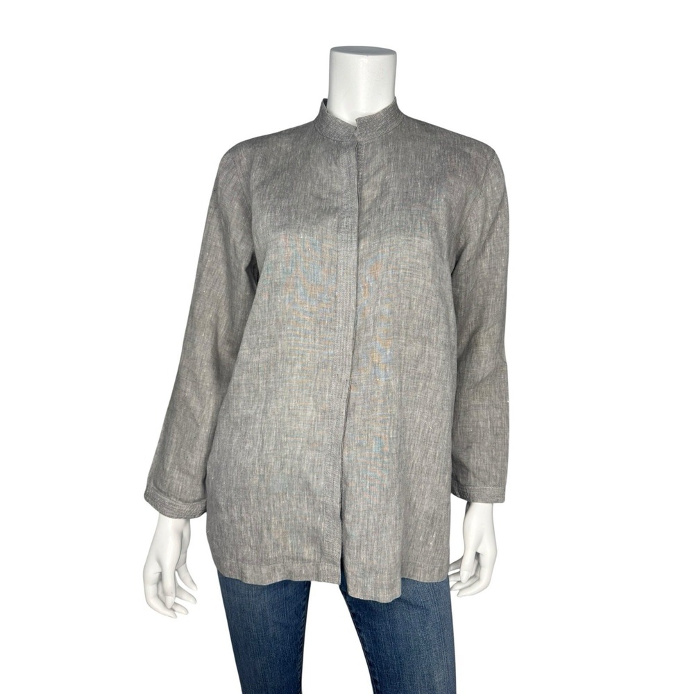 Eileen Fisher Tunic Blouse S 100% Linen Minimalist Lagenlook Beachy Coastal Gray